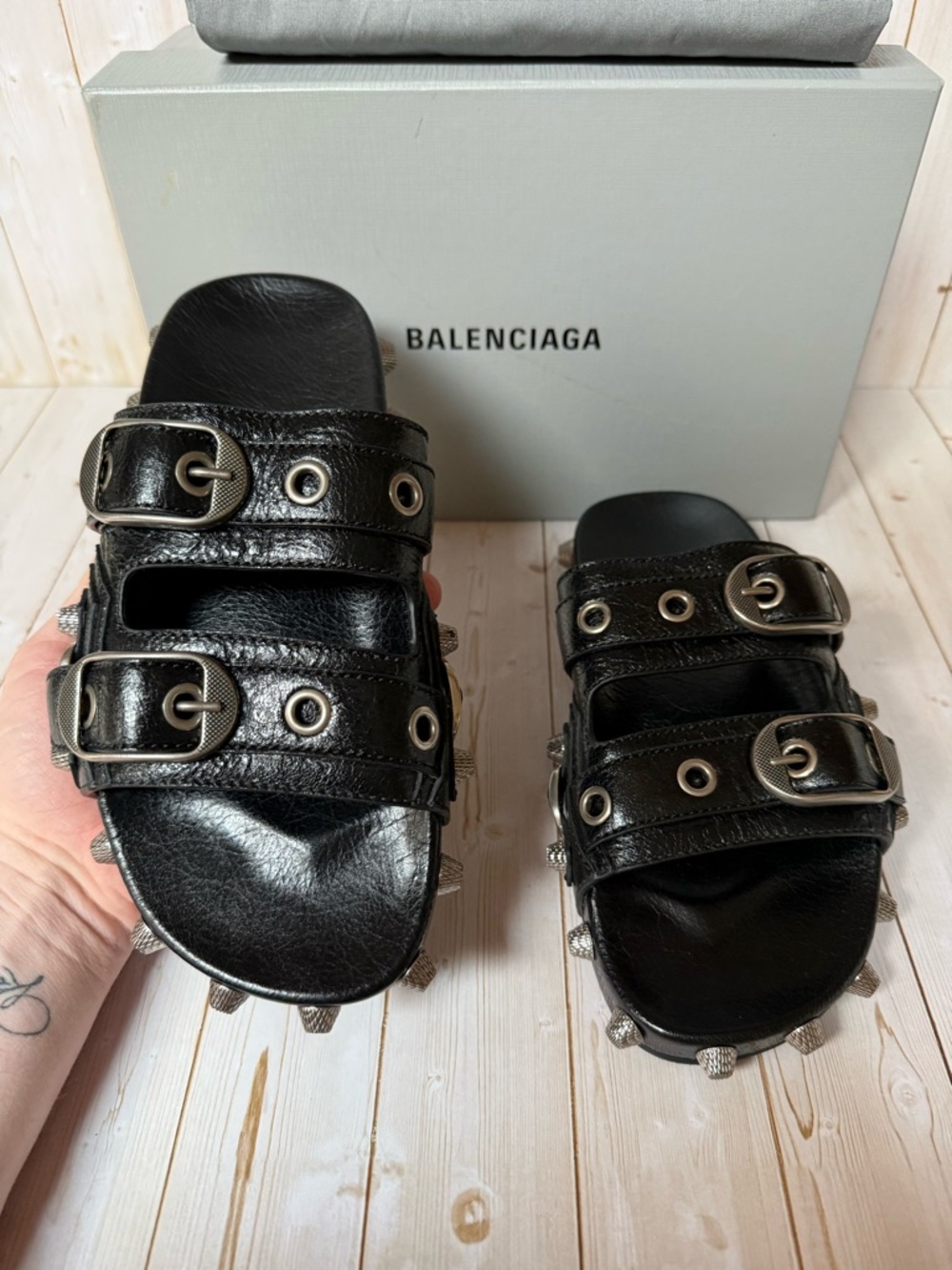 Balenciaga Agneau Arena Cagole Leather Slide Sandals Black Sz 40 / 7 - Picture 8 of 12